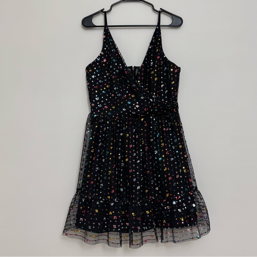 Dress the Population Solange Multicolor Sequin Black Mini Cocktail Dress
